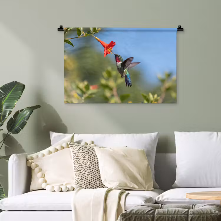 Kolibrie - Bloem - Natuur - Groen Wandkleed katoen klein -sfeer7
