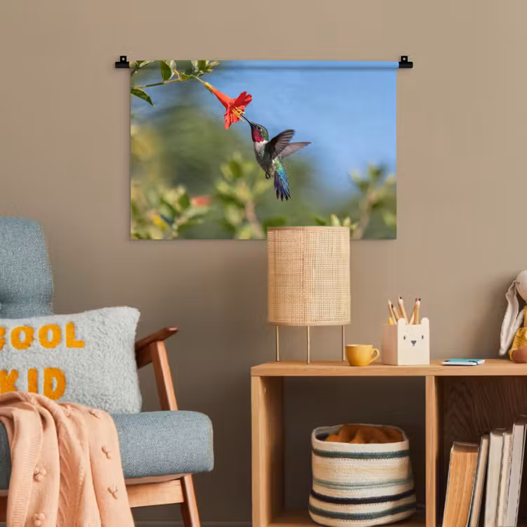 Kolibrie - Bloem - Natuur - Groen Wandkleed katoen klein -wsfeer4_kind
