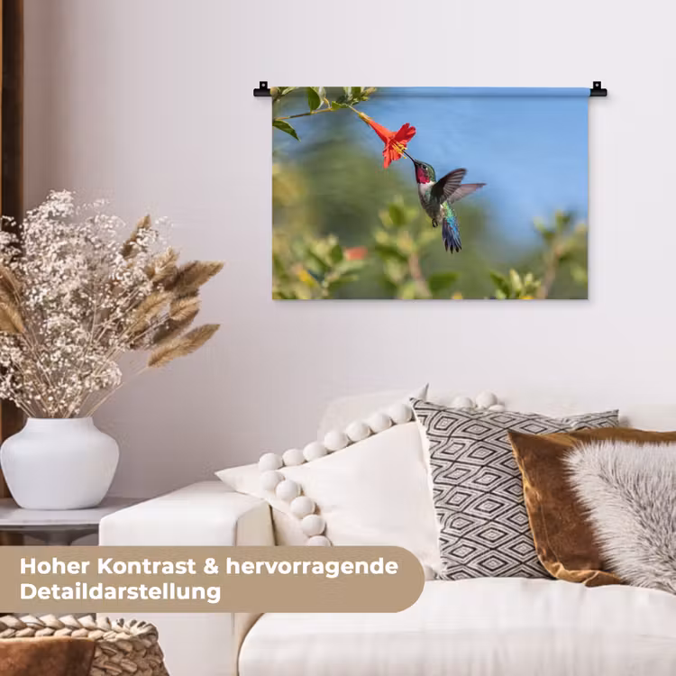 Kolibrie - Bloem - Natuur - Groen Wandkleed katoen klein -tsfeer1_DE