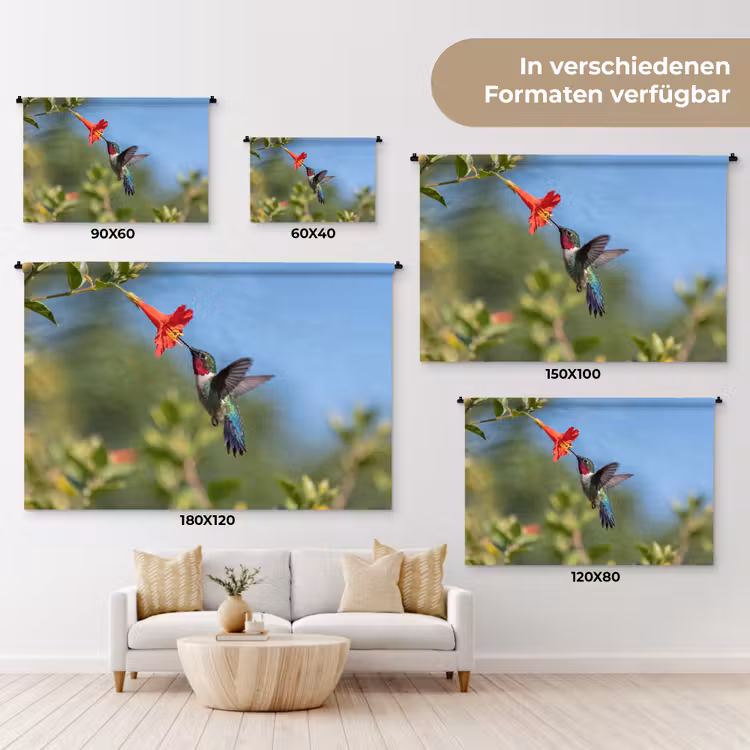 Kolibrie - Bloem - Natuur - Groen Wandkleed katoen klein -tsfeer8_DE
