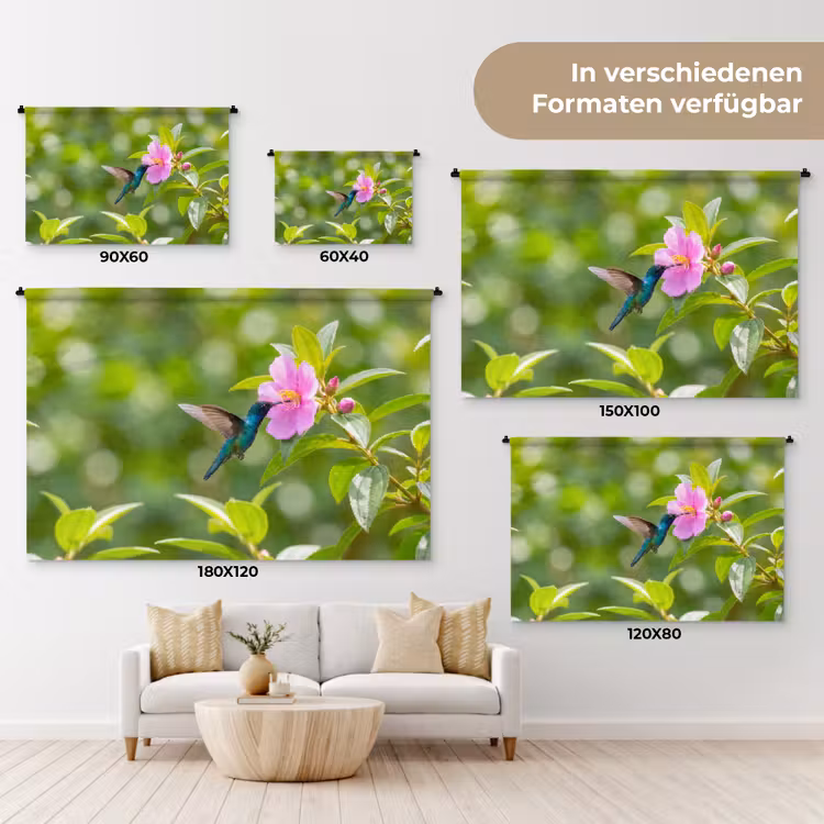 Kolibrie - Bloem - Natuur - Groen Wandkleed katoen klein -tsfeer8_DE