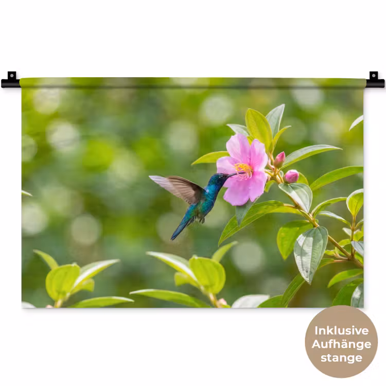 Kolibrie - Bloem - Natuur - Groen Wandkleed katoen klein -t3d_DE