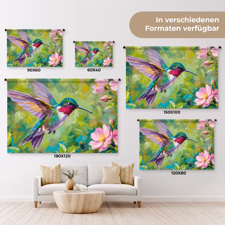 Kolibrie - Bloemen - Natuur - Kleurrijk Wandkleed katoen klein -tsfeer8_DE