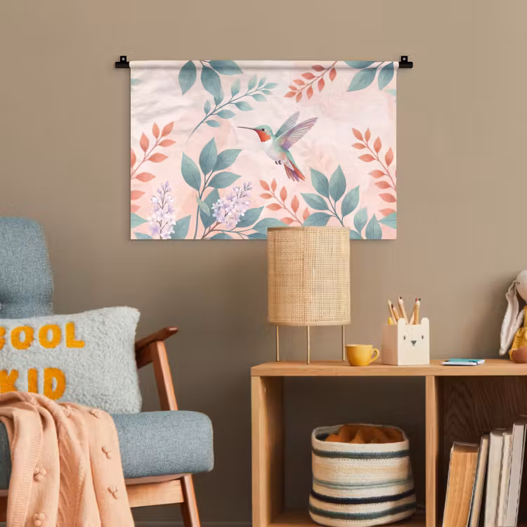 Kolibrie - Vliegen - Natuur - Illustratie - Kleurrijk Wandkleed katoen klein -wsfeer4_kind