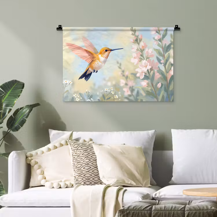Kolibrie - Illustratie - Kleurrijk Wandkleed katoen klein -sfeer7