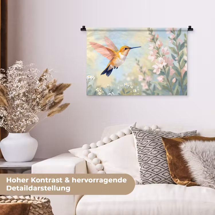 Kolibrie - Illustratie - Kleurrijk Wandkleed katoen klein -tsfeer1_DE