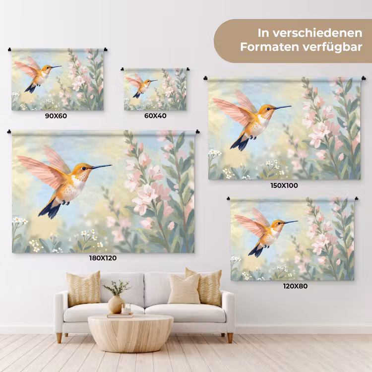 Kolibrie - Illustratie - Kleurrijk Wandkleed katoen klein -tsfeer8_DE