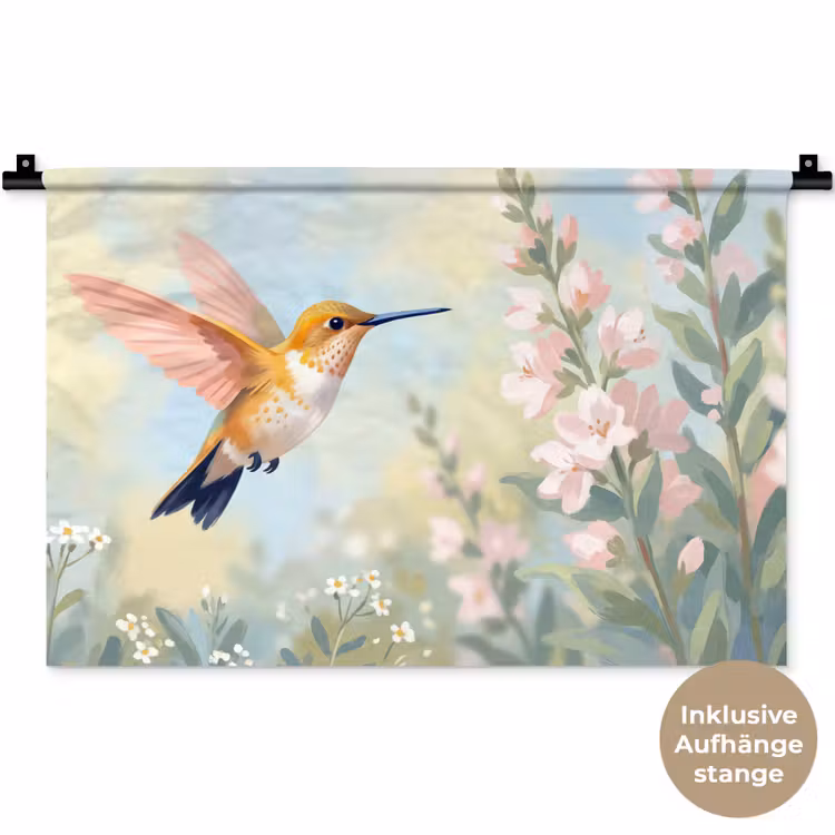 Kolibrie - Illustratie - Kleurrijk Wandkleed katoen klein -t3d_DE