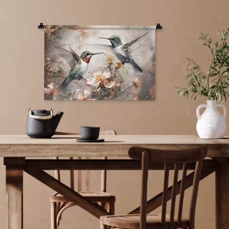 Kolibrie - Vogels - Bloemen - Planten Wandkleed katoen klein -sfeer6