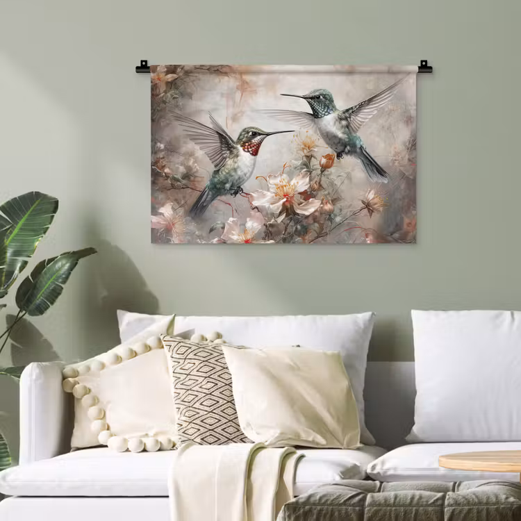 Kolibrie - Vogels - Bloemen - Planten Wandkleed katoen klein -sfeer7