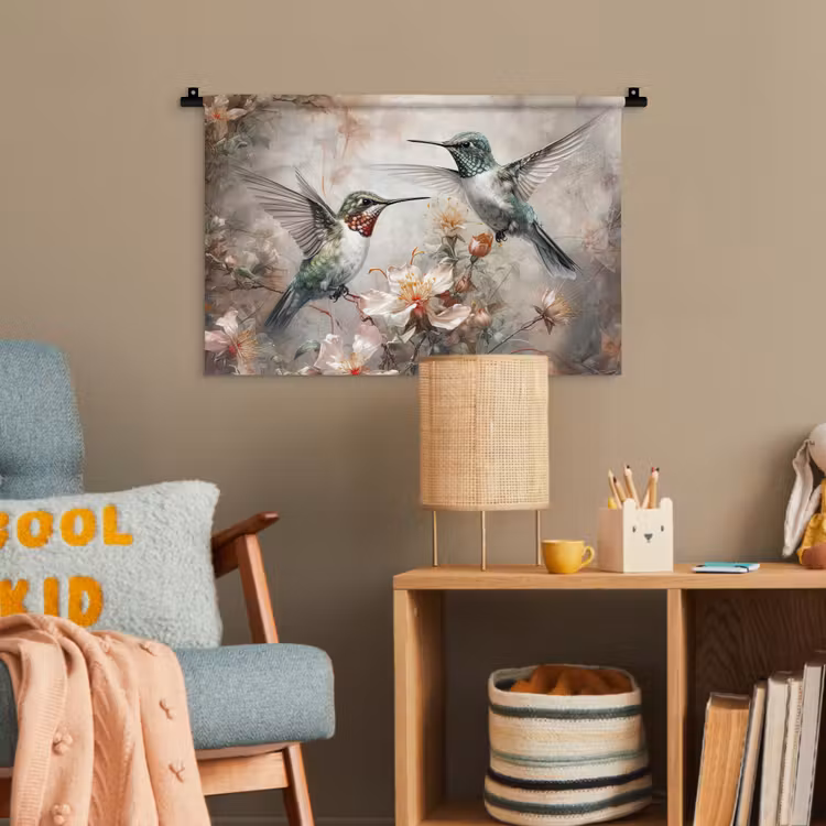 Kolibrie - Vogels - Bloemen - Planten Wandkleed katoen klein -wsfeer4_kind