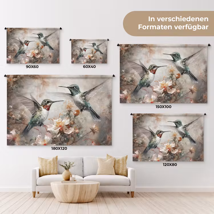 Kolibrie - Vogels - Bloemen - Planten Wandkleed katoen klein -tsfeer8_DE