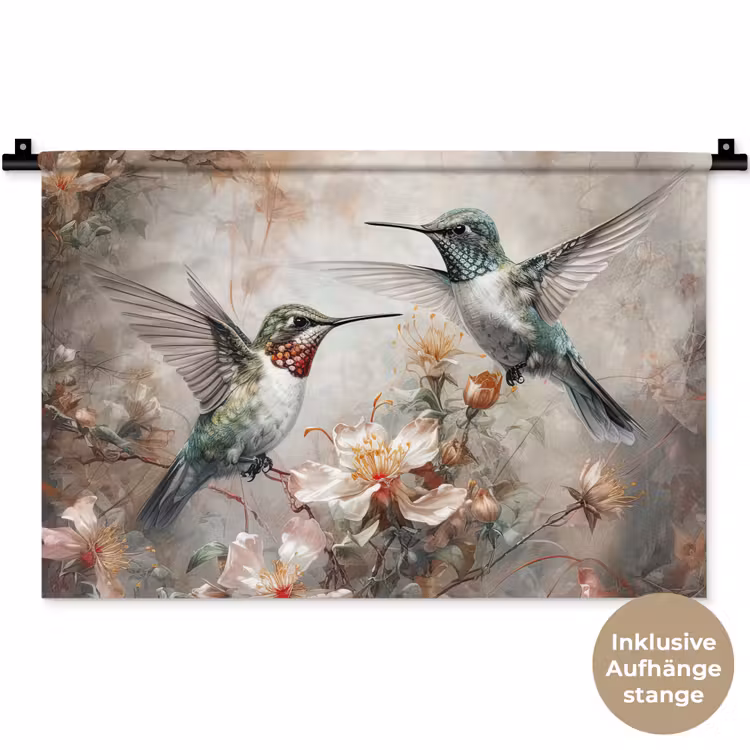Kolibrie - Vogels - Bloemen - Planten Wandkleed katoen klein -t3d_DE