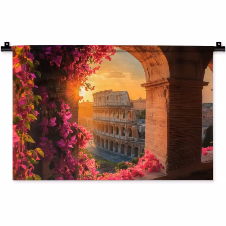 Colosseum - Rome - Roze Bloemen Wandkleed katoen klein -zz3d