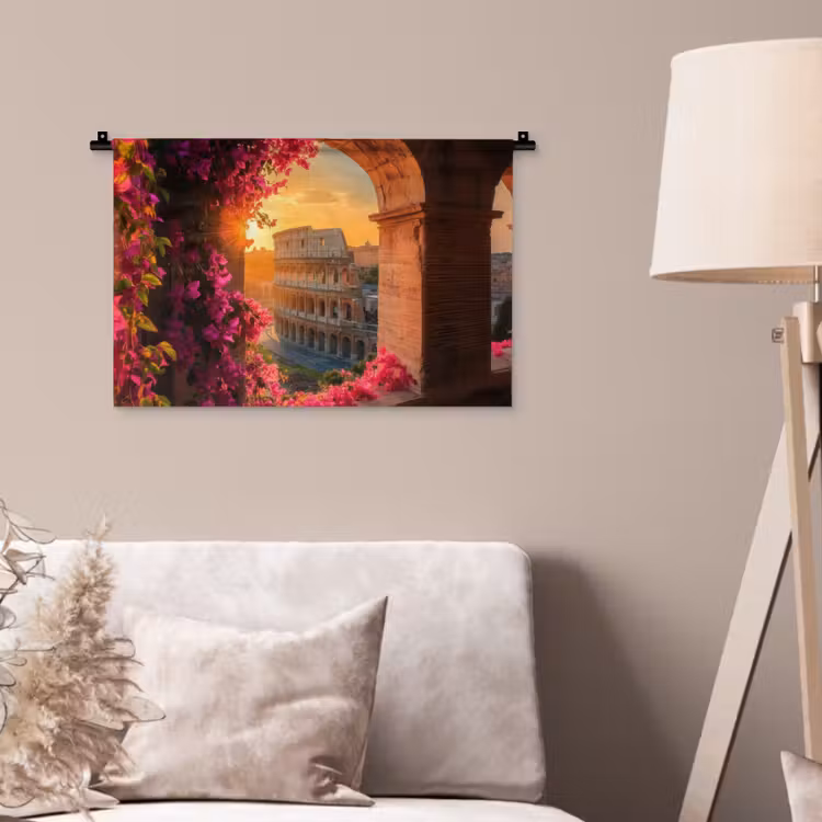 Colosseum - Rome - Roze Bloemen Wandkleed katoen klein -sfeer4