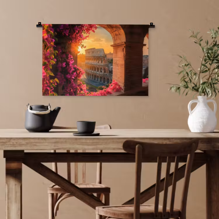 Colosseum - Rome - Roze Bloemen Wandkleed katoen klein -sfeer6