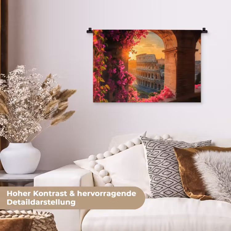 Colosseum - Rome - Roze Bloemen Wandkleed katoen klein -tsfeer1_DE