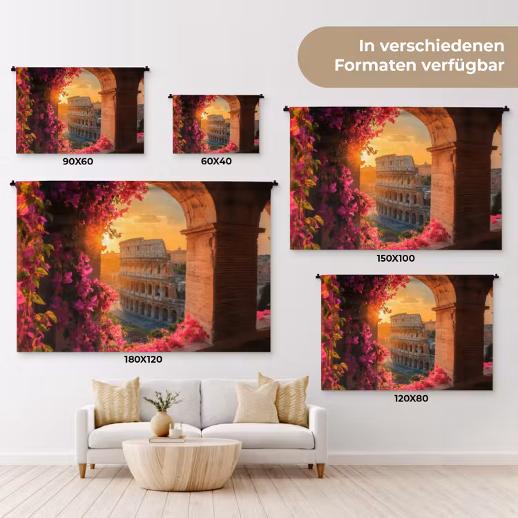 Colosseum - Rome - Roze Bloemen Wandkleed katoen klein -tsfeer8_DE