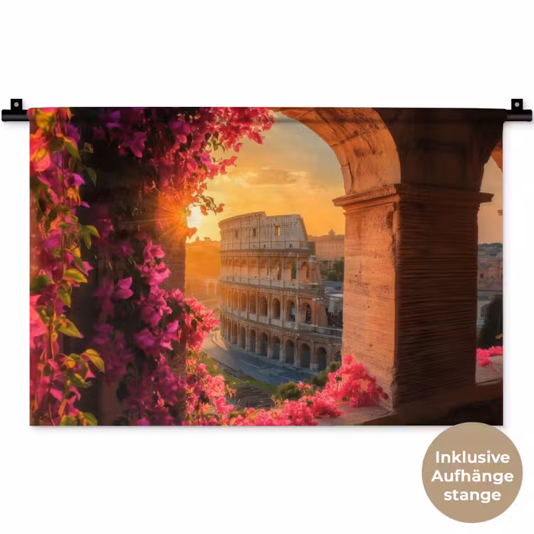 Colosseum - Rome - Roze Bloemen Wandkleed katoen klein -t3d_DE