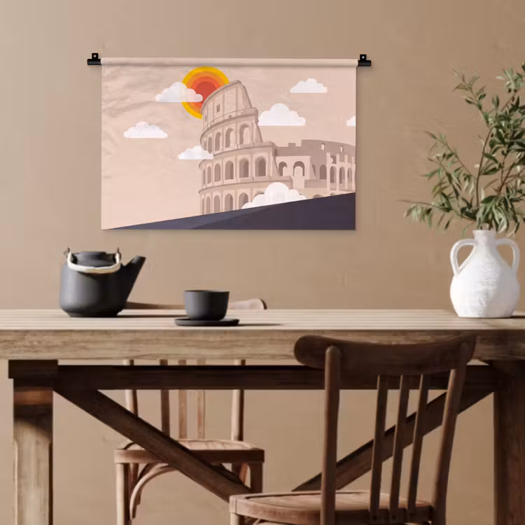 Colosseum - Zonsopgang - Rome - Architectuur - Beige Wandkleed katoen klein -sfeer6