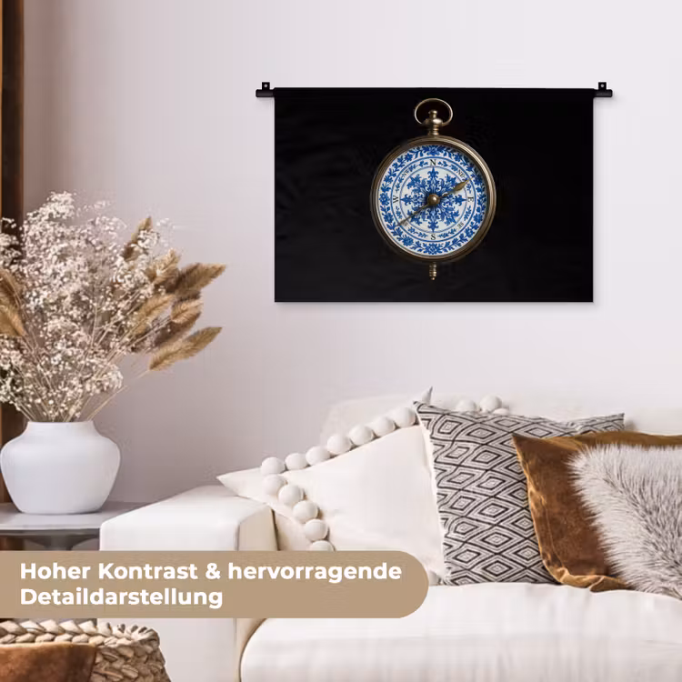 Kompas - Delfts blauw - Zwart Wandkleed katoen klein -tsfeer1_DE