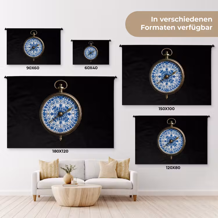 Kompas - Delfts blauw - Zwart Wandkleed katoen klein -tsfeer8_DE