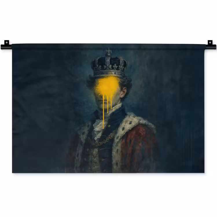 Koning - Portret - Druipende gele verf Wandkleed katoen klein -zz3d
