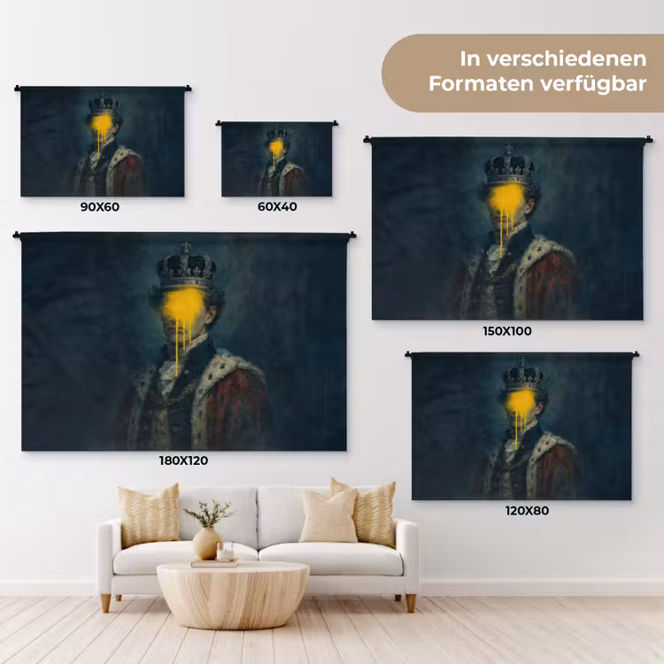 Koning - Portret - Druipende gele verf Wandkleed katoen klein -tsfeer8_DE