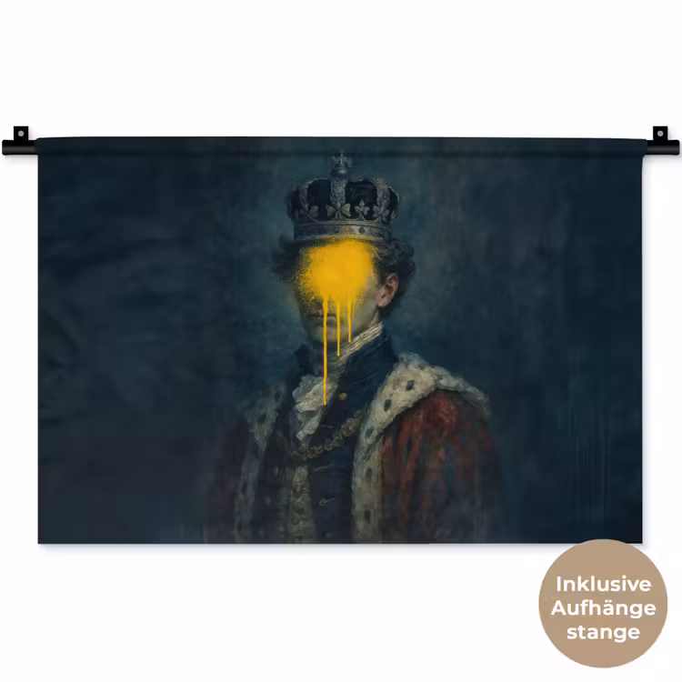 Koning - Portret - Druipende gele verf Wandkleed katoen klein -t3d_DE