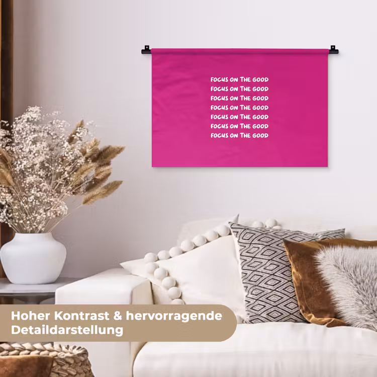 Focus on the good - Roze - wit Wandkleed katoen klein -tsfeer1_DE