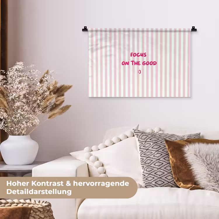 Focus on the good - Strepen - Roze - Smiley Wandkleed katoen klein -tsfeer1_DE