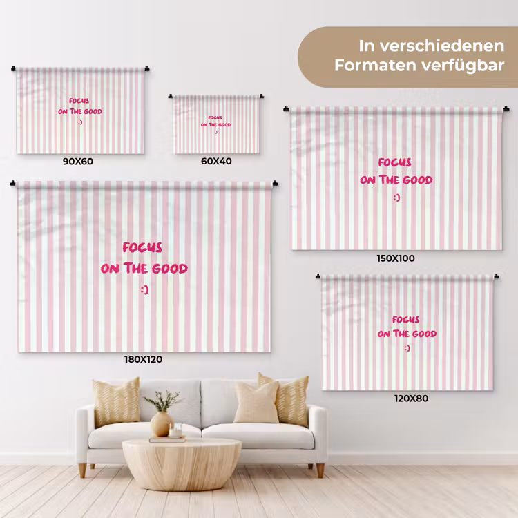 Focus on the good - Strepen - Roze - Smiley Wandkleed katoen klein -tsfeer8_DE