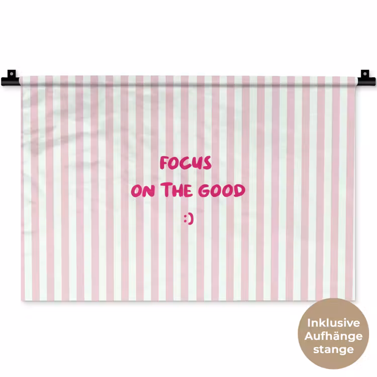 Focus on the good - Strepen - Roze - Smiley Wandkleed katoen klein -t3d_DE