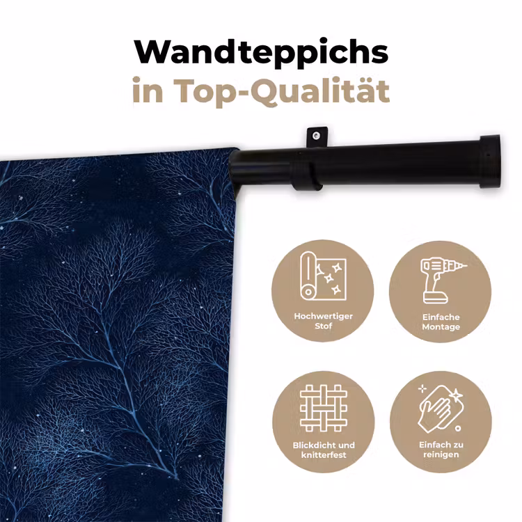 Koraal - Takken - Patroon - Nachtblauw Wandkleed katoen klein 269 -tsfeer2_DE