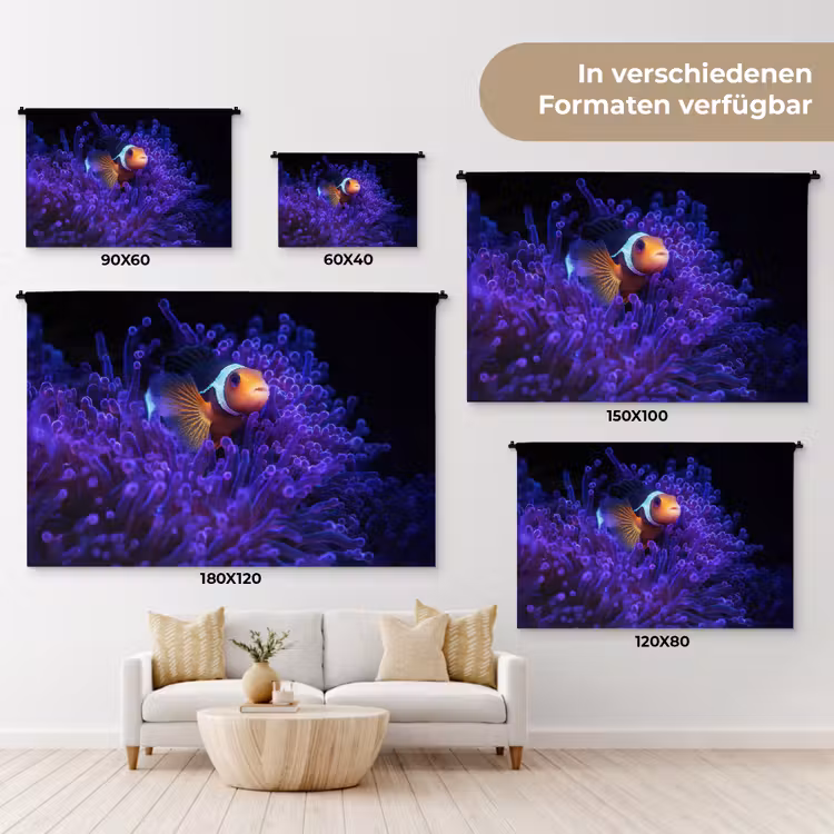 Koraal - Vis - Oranje - Zee Wandkleed katoen klein -tsfeer8_DE