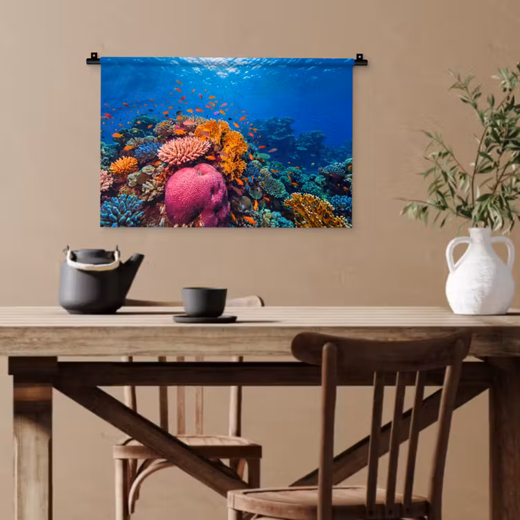 Koraal - Vissen - Oceaan - Natuur - Kleurrijk Wandkleed katoen klein -sfeer6