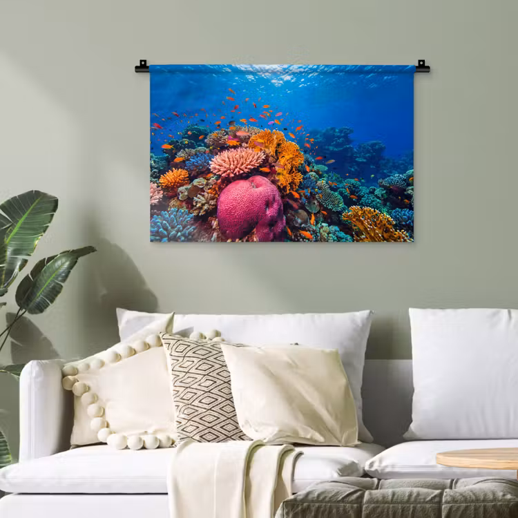 Koraal - Vissen - Oceaan - Natuur - Kleurrijk Wandkleed katoen klein -sfeer7