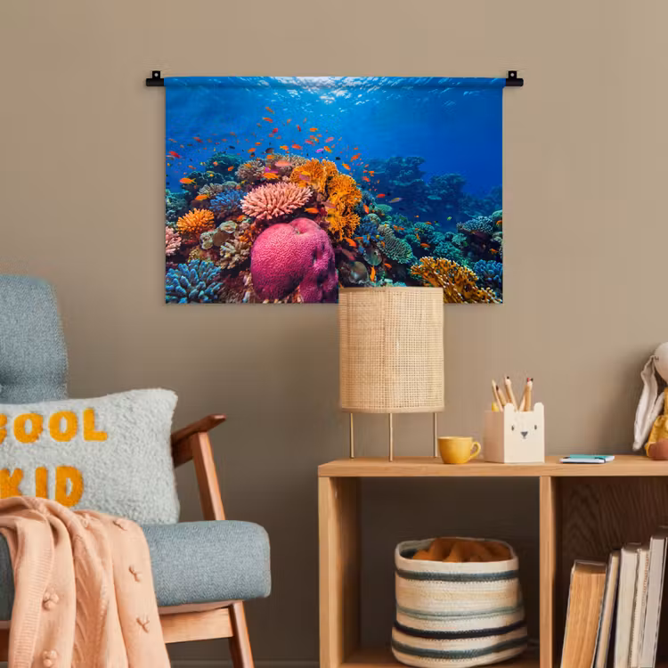 Koraal - Vissen - Oceaan - Natuur - Kleurrijk Wandkleed katoen klein -wsfeer4_kind