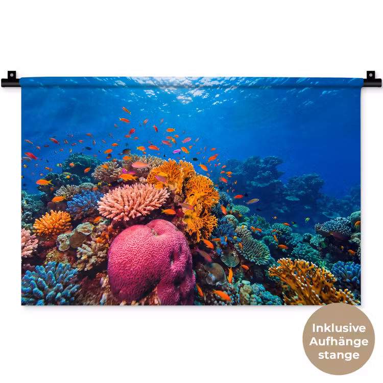 Koraal - Vissen - Oceaan - Natuur - Kleurrijk Wandkleed katoen klein -t3d_DE