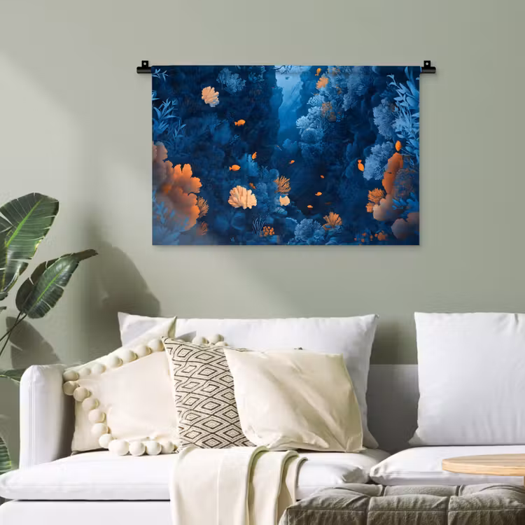 Koraalrif - Vissen - Oceaan - Blauw Wandkleed katoen klein -sfeer7