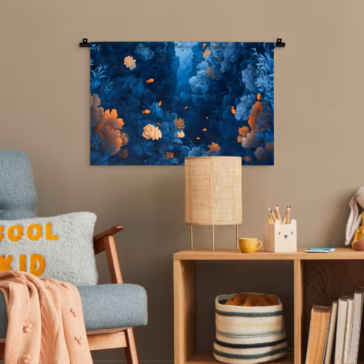 Koraalrif - Vissen - Oceaan - Blauw Wandkleed katoen klein -wsfeer4_kind