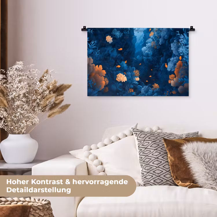 Koraalrif - Vissen - Oceaan - Blauw Wandkleed katoen klein -tsfeer1_DE