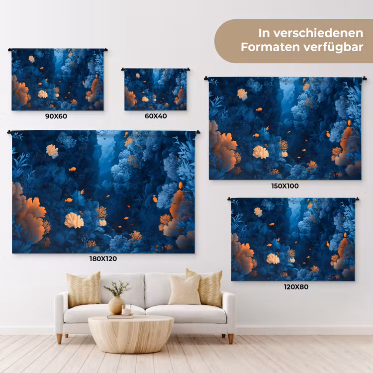 Koraalrif - Vissen - Oceaan - Blauw Wandkleed katoen klein -tsfeer8_DE