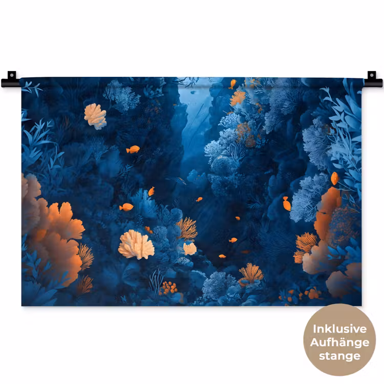 Koraalrif - Vissen - Oceaan - Blauw Wandkleed katoen klein -t3d_DE