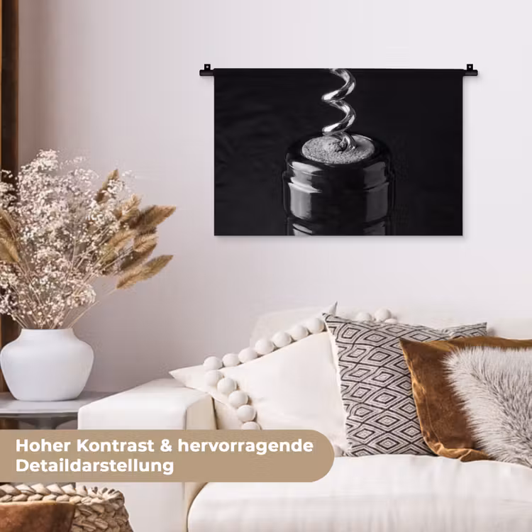 Kurkentrekker - Wijn - Zwart - Wit Wandkleed katoen klein -tsfeer1_DE