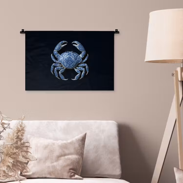Krab - Delfts blauw - Dieren Wandkleed katoen klein -sfeer4