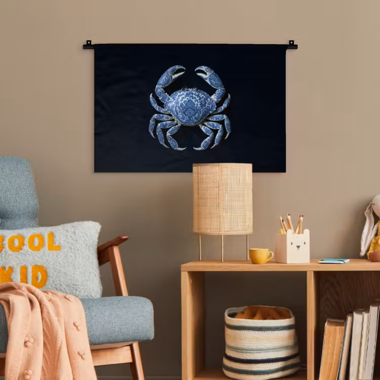 Krab - Delfts blauw - Dieren Wandkleed katoen klein -wsfeer4_kind