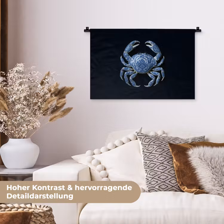 Krab - Delfts blauw - Dieren Wandkleed katoen klein -tsfeer1_DE