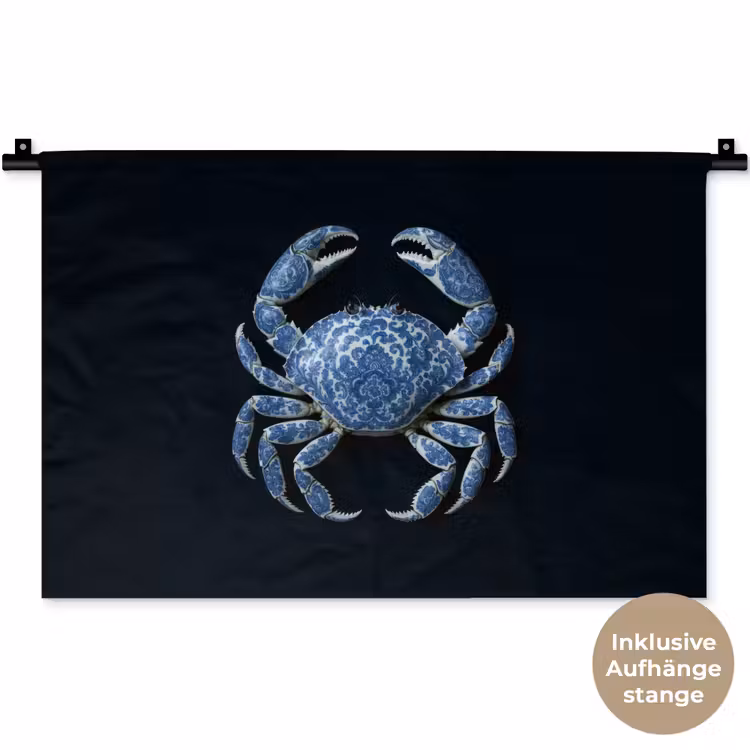 Krab - Delfts blauw - Dieren Wandkleed katoen klein -t3d_DE