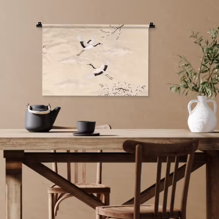 Kraanvogels - Bloesem - Beige Wandkleed katoen klein -sfeer6